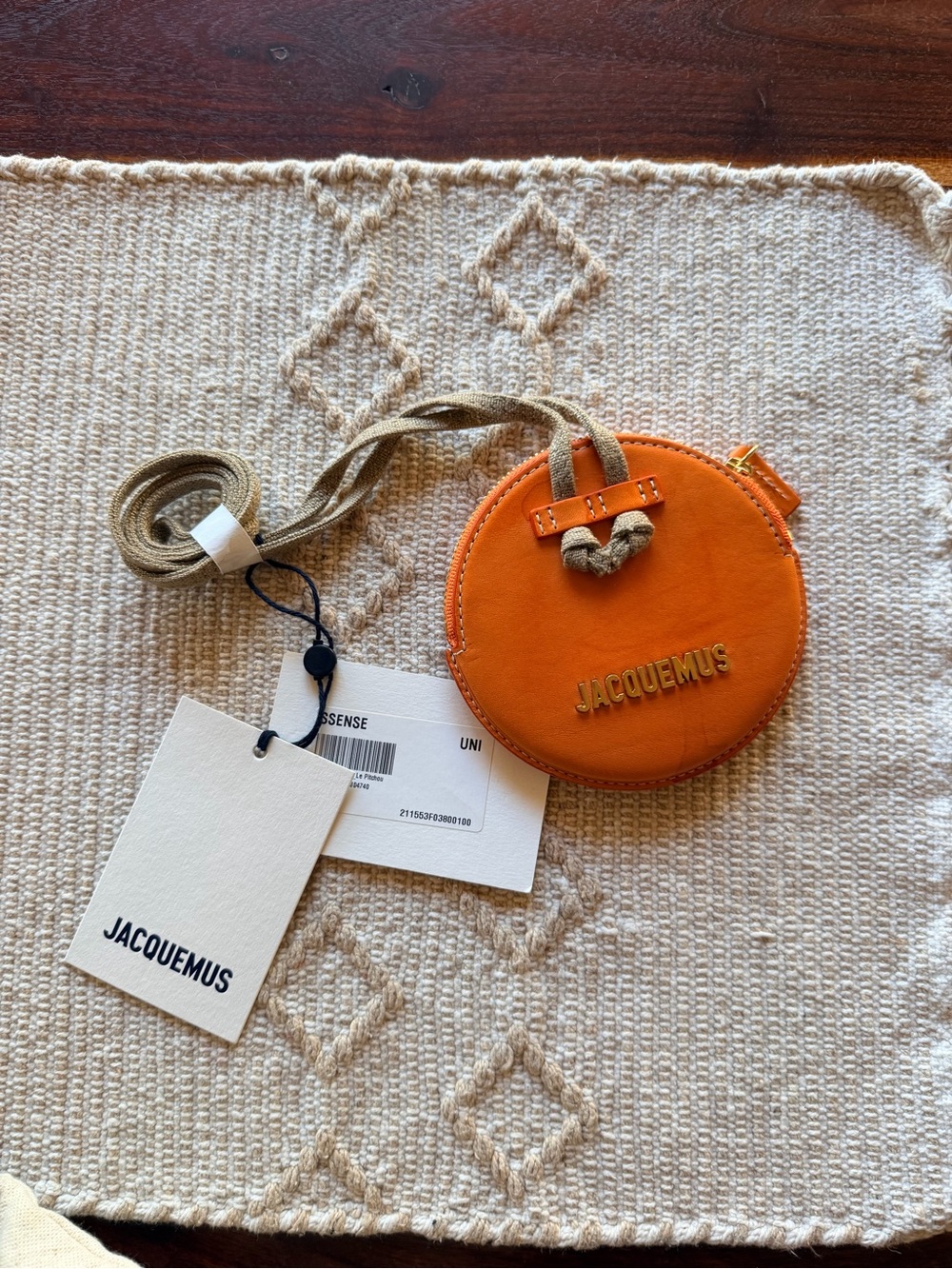 Jacquemus Orange Round Leather Crossbody Bag with Tan Strap